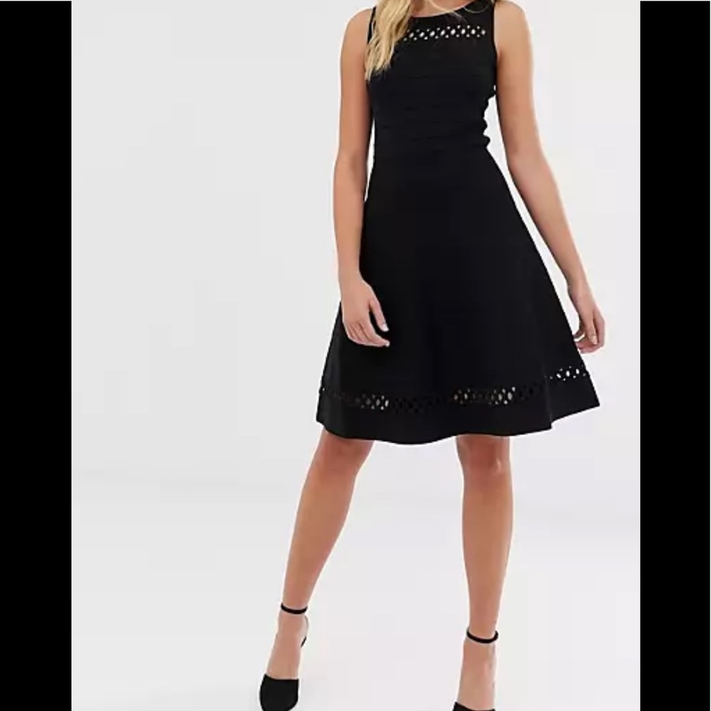 Black French Connection fit and flare dress with cut out detail